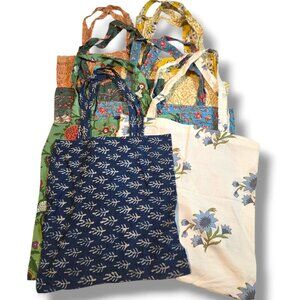 Cotton Tote lot of 8. Lightweight Block Print Floral Reusable